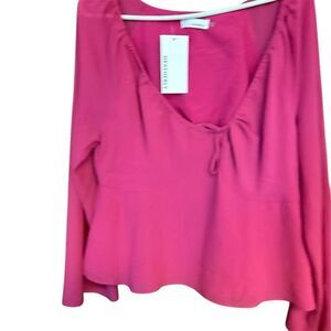 Heatherly Women's Pink Tie-Front Long Sleeve Blouse Size xl